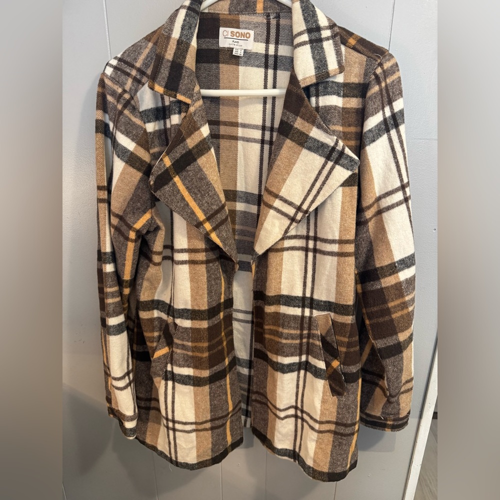 Ci Sono Checkered Trench Coat in Brown, Cream, and Black